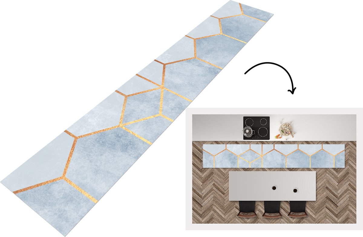KitchenYeah Keukenloper - Loper keuken - Hexagon - Gold - Luxe - Patronen - Keukenloper vinyl, foto 5