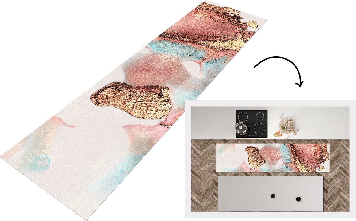 KitchenYeah Keukenloper - Loper keuken - Inkt - Pastel - Abstract - 200x50 cm - Keukenloper vinyl Multicolor