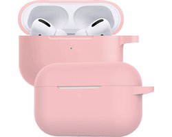 Case - Geschikt voor Apple AirPods Pro 2 - Siliconen Hoes met Clip - Silicone Hoesje Cover - Lichtroze