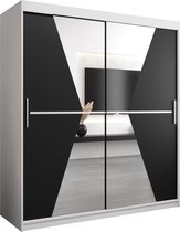 InspireMe - Kledingkast met 2 schuifdeuren, Modern-stijl, Een kledingkast met planken en een spiegel (BxHxD): 180x200x62 - TOTO 180 Wit Mat + Zwart met 4 lades