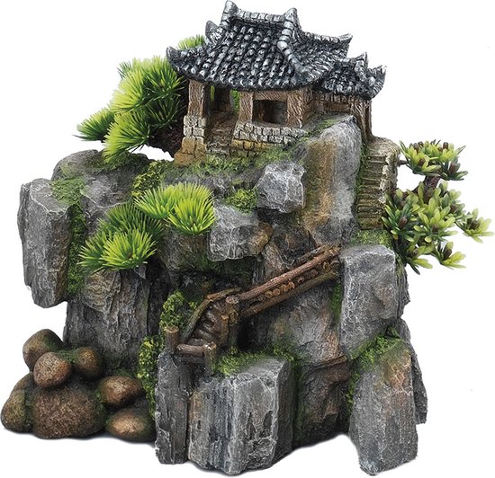 Fishsupply aquarium decoratie - aquarium decoratie rots met hut - rots met hut voor aquarium - 23x13x22CM