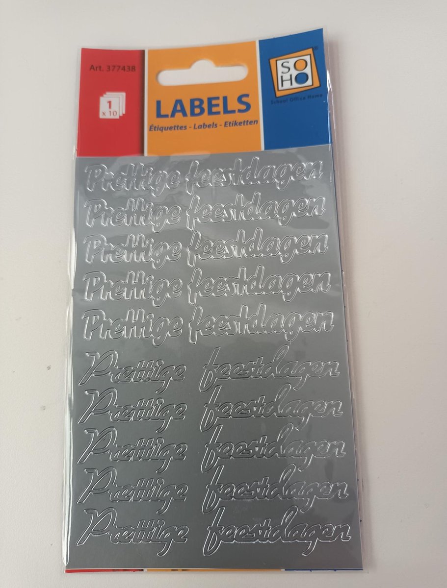 LABEL STIKKER ETIKET PRETTIGE FEESTDAGEN KERSTMIS CHRISTMAS ZILVER 10 STUKS