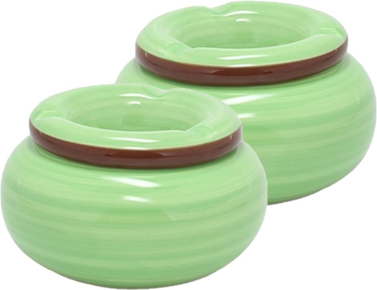 Set van 3x stuks dolomite keramiek storm asbakken groen 13,5 x 7 cm