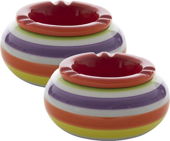 Stormasbak - rond - terras asbak - rood - keramiek - 14 x 7 cm - handig voor buiten