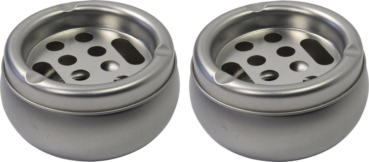 Goedkoopste 2x Asbakken/terrasasbakken van tin - 10 cm - Dover/tafeldover - Rokersbenodigdheden - Rookaccessoires