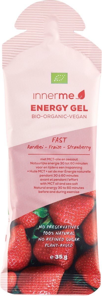 Goedkoopste Innerme Energy Gels 'Fast' Aardbei - Bio & Vegan - 20 Energy Gels 35g
