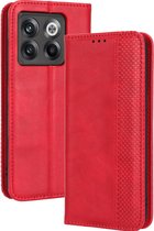 Mobigear Telefoonhoesje geschikt voor OnePlus 10T Hoesje | Mobigear Sensation Bookcase Portemonnee | Pasjeshouder voor 3 Pasjes | Telefoonhoesje voor Pinpas / OV Kaart / Rijbewijs - Rood