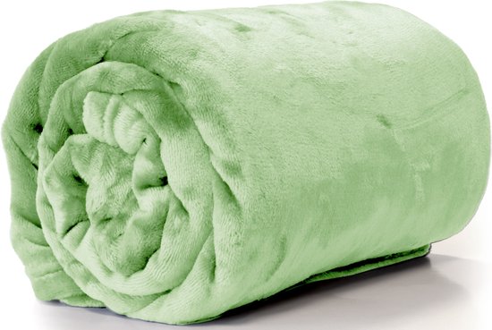 Unique Living Plaid/couverture - polaire - vert sauge - polyester - 130 x  180 cm | bol