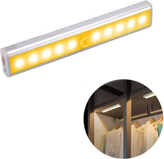 LED lamp met bewegingssensor 20CM - Warm Wit (3000K) - 10 LED's - Op Batterijen - Dimbare lamp - Kastlamp - Keukenlamp - Draadloze lamp - Nachtlampje