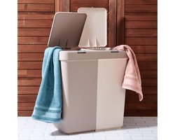 Motek® - Wasmand - 80 L - 2 Vakken met Deksel - Met Touch Deksel - Gemaakt van 100% gerecycled kunststof - 80 L - wasmand met deksel - Wassorteerder - Beige