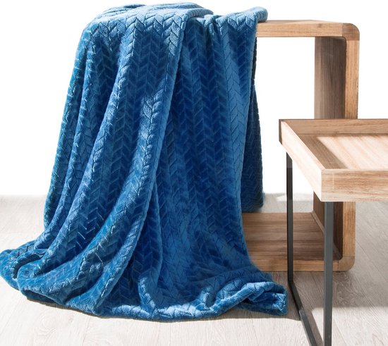 Oneiro's Luxe Plaid CINDY bleu - 200 x 220 cm - séjour - intérieur - chambre - couverture - cosy - polaire - couvre-lit