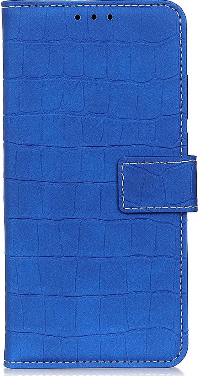 Mobigear Telefoonhoesje geschikt voor Motorola Moto E22i Hoesje | Mobigear Croco Bookcase Portemonnee | Pasjeshouder voor 3 Pasjes | Telefoonhoesje voor Pinpas / OV Kaart / Rijbewijs - Blauw