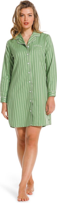 Pastunette dames nachthemd Satijn L/M - Green Stripe - 46 - Groen.
