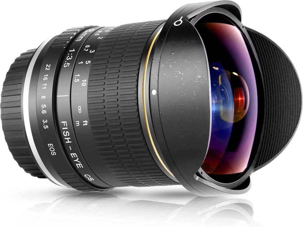 Neewer® - Handmatige Focus Asferische - HD Fisheye lens Geschikt voor Canon EOS 80D 77D 70D 60Da 50D 7D T7i T7s T7 T6s T6i T6 T5i T5 SL2 en SL1 - Digitale SLR camera - 8mmf/3.5-22