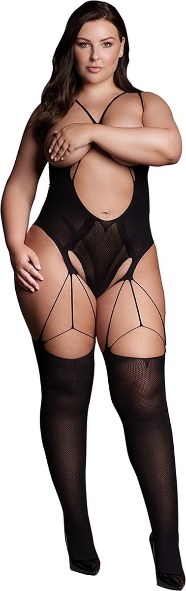 Shots - Le Désir SHA004BLKOSX - Elara VII - Bodystocking with Open Cups - Black - OSX Queen Size