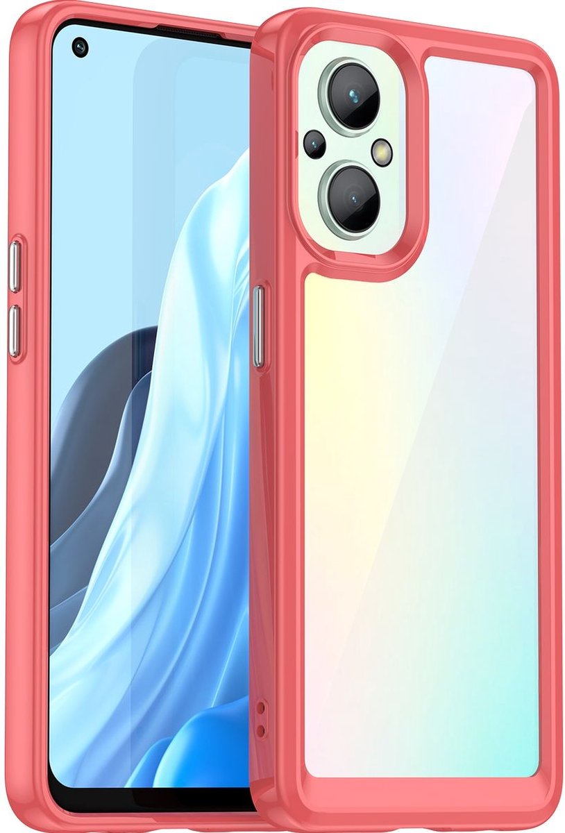 Mobigear Hoesje geschikt voor OPPO Reno 7 Lite Telefoonhoesje Hardcase | Mobigear Crystal Backcover | Reno 7 Lite Case | Back Cover - Transparant / Rood