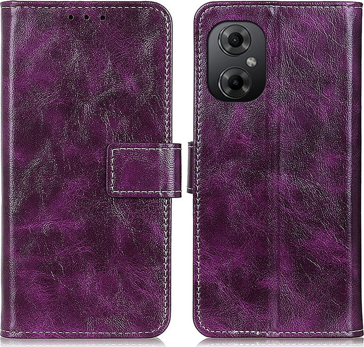 Mobigear Telefoonhoesje geschikt voor POCO M5 Hoesje | Mobigear Basic Bookcase Portemonnee | Pasjeshouder voor 3 Pasjes | Telefoonhoesje voor Pinpas / OV Kaart / Rijbewijs - Paars