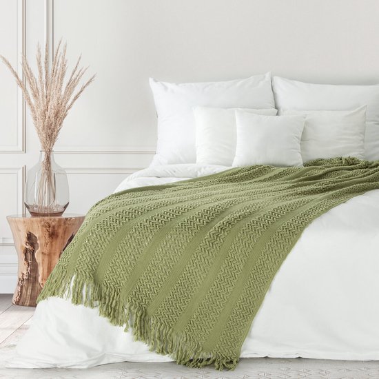 Oneiro’s Luxe Plaid AKRYL Type 1 olijf groen - 130 x 170 cm - wonen - interieur - slaapkamer - deken – cosy – fleece - sprei