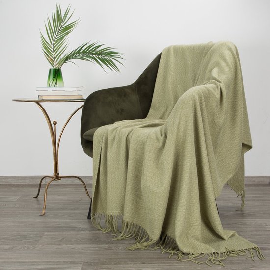 Oneiro’s Luxe Plaid MONTE olijf groen  - 130 x 170 cm - wonen - interieur - slaapkamer - deken – cosy – fleece - sprei