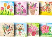 Cards & Crafts 8 cartes Peinture de diamants Fleurs - 15x15cm - Diverse cartes avec enveloppes - Ensemble complet de peinture Diamond