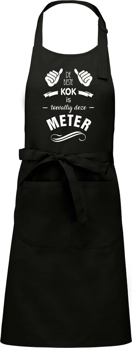 Cadeauschort - Tekstschort - Keukenschort met je naam - kookschort - verjaardag - moederdag - De beste kok is toevallig deze Meter - zwart