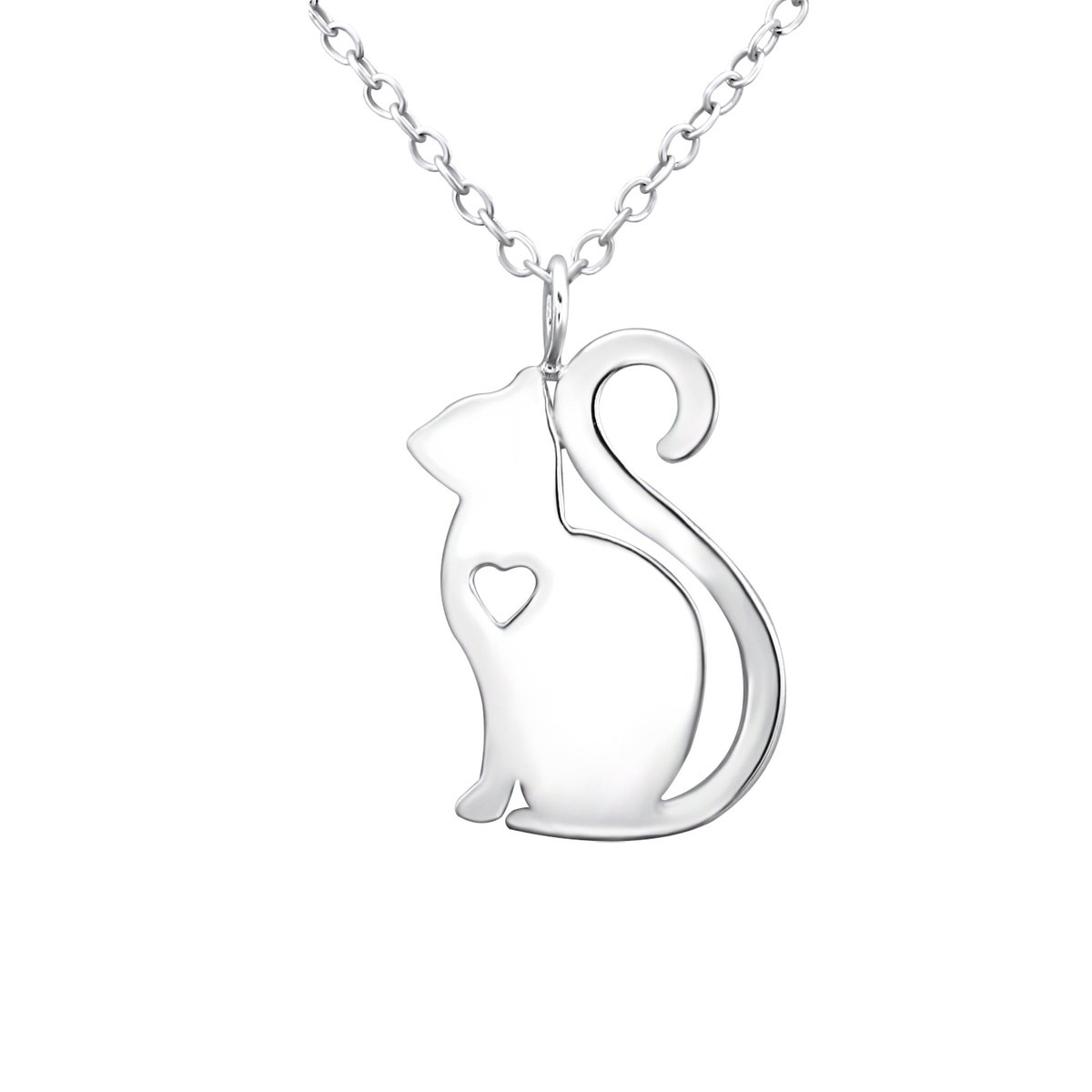 Amanto Ketting Edith - 925 Zilver E-Coating - Poes - 16x13mm - 45cm