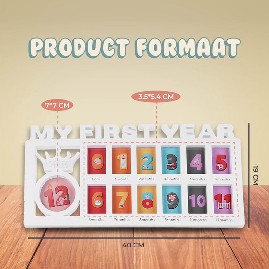 Cadre photo pour Bébé Simple Lifestyle ® - Cadre photo pour Kinder - 12 mois - My First année - My First année - Baby shower - Ma première année - Cadeau de maternité - Cadeau cadeau - Genre neutre