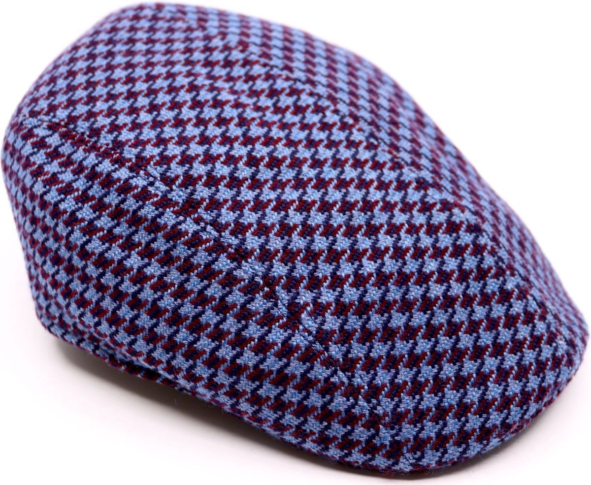 Jos van Dijck Flatcap Split Pied de Poule Wol Denim Rood maat 58