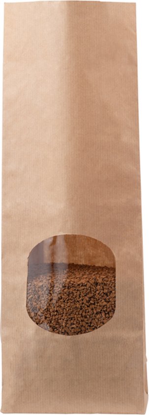 BIOZOYG Blok met platte bodem, maat S, biologisch afbreekbaar, met venster, 500 stuks. I van ongecoat kraftpapier met bioplastic-venster PLA I koekjeszak theezakjes gebak