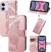 Smartphonica iPhone 11 kunstleren hoesje met vlinder opdruk - Rosé Goud / Kunstleer / Book Case geschikt voor Apple iPhone 11