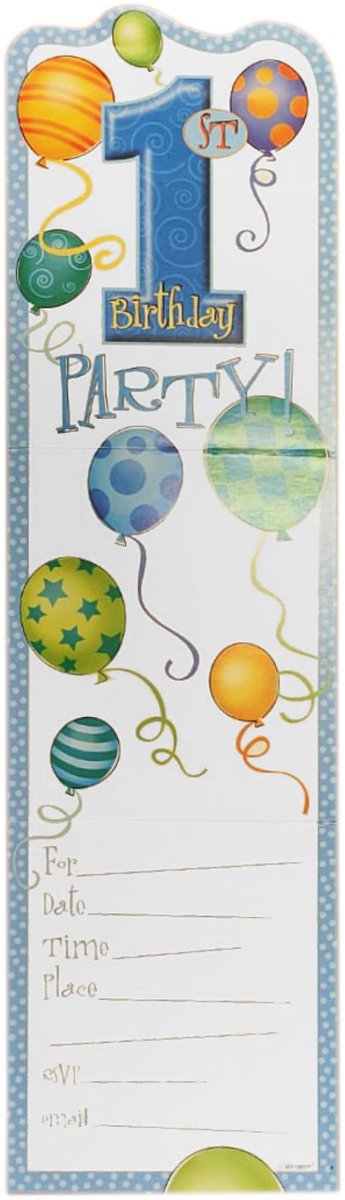 Unique - Uitnodigingskaarten - 1st Birthday - Blauw - 6st.