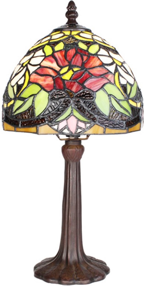 Tiffany Tafellamp Ø 20x36 cm Meerkleurig Glas Kunststof Rond Tiffany Bureaulamp Tiffany Lampen Glas in Lood
