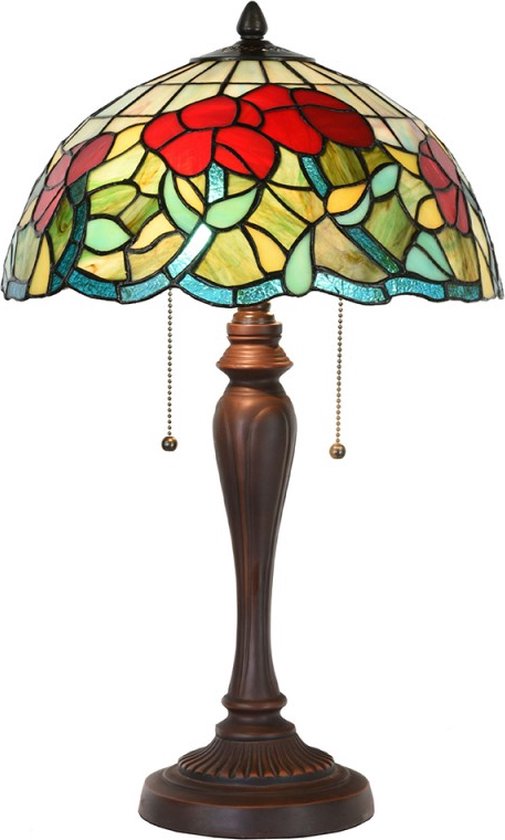Lampe de table Tiffany Ø 35x58 cm Verre vert Glas Plastique Lampe de bureau ronde Tiffany Lampes Tiffany Glas