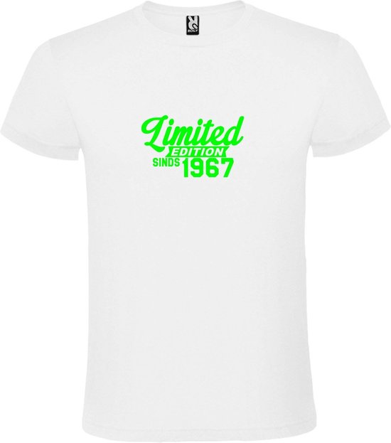 Wit T-Shirt met “ Limited edition sinds 1967 “ Afbeelding Neon Groen Size XXXXXL