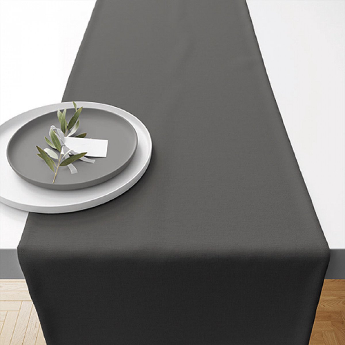 Katoenen tafelloper - Uni - Grey - 40x150 cm