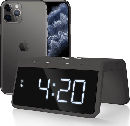 Caliber Digitale Wekker Draadloze Oplader Voor Telefoon Wake Up Light Kleur iPhone Space Grey (HCG019QI-SG)