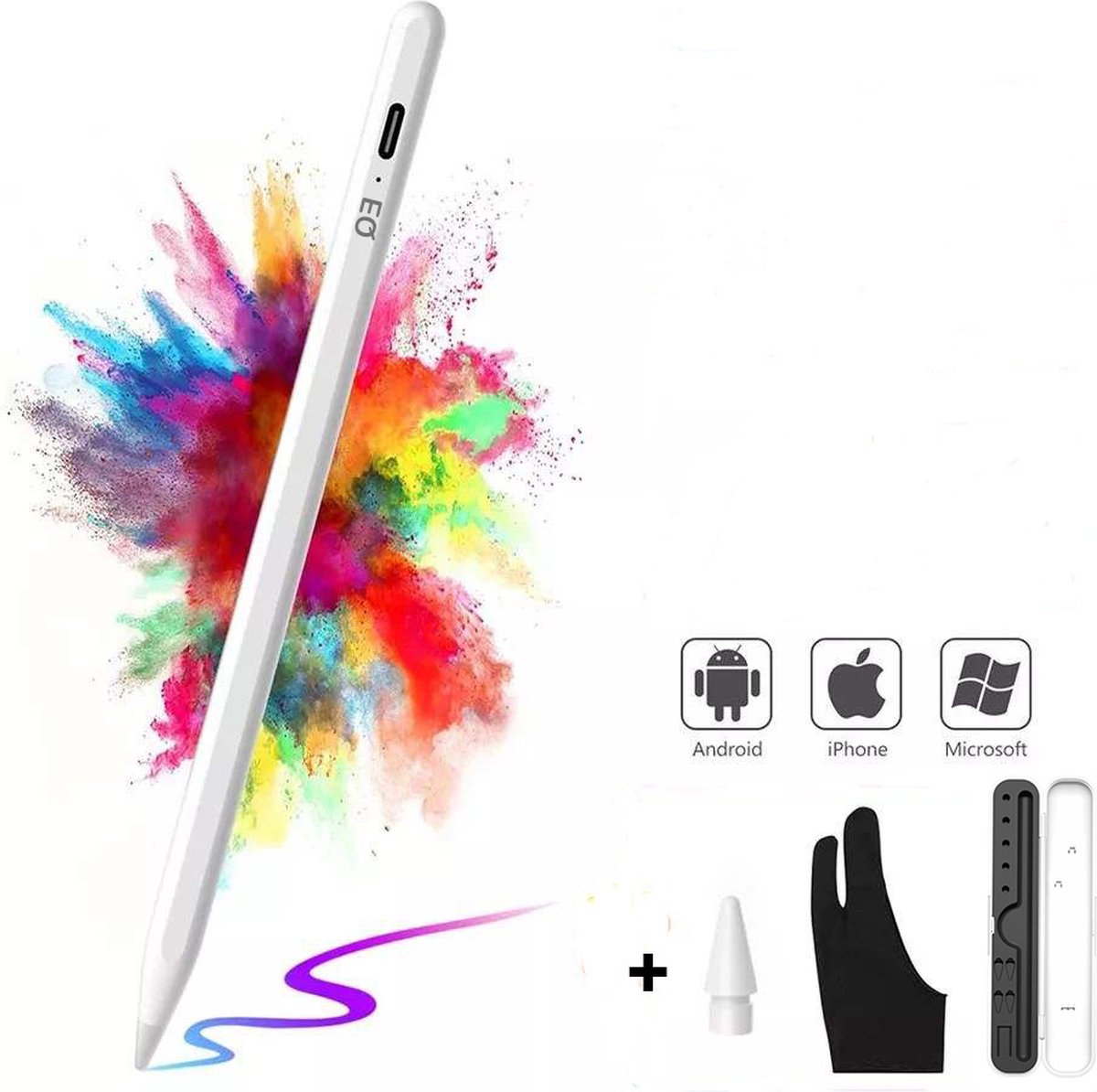 Stylus pen - Alternatief Apple Pencil - Voor tablet en smartphone - Met Anti-Touch Handschoenen - Met hoesje - Stylus pen ipad - Stylus pen tablet - Ios, Android, Windows -