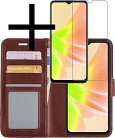 Hoes Geschikt voor OPPO A17 Hoesje Book Case Hoes Flip Cover Wallet Bookcase Met Screenprotector - Bruin