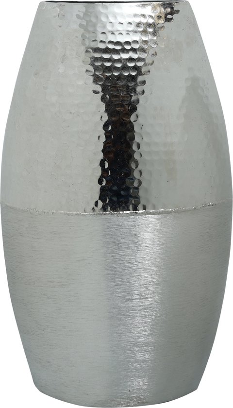 PTMD Vaas zilver geborsteld met glanzend gehamerd aluminium pot L - 44 hoog