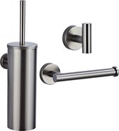 Toiletaccessoireset Gun metal 3-delig - Toiletborstelhouder - Toiletrolhouder - Handdoekhaak - Antraciet - Gun Metal Toiletaccesoires