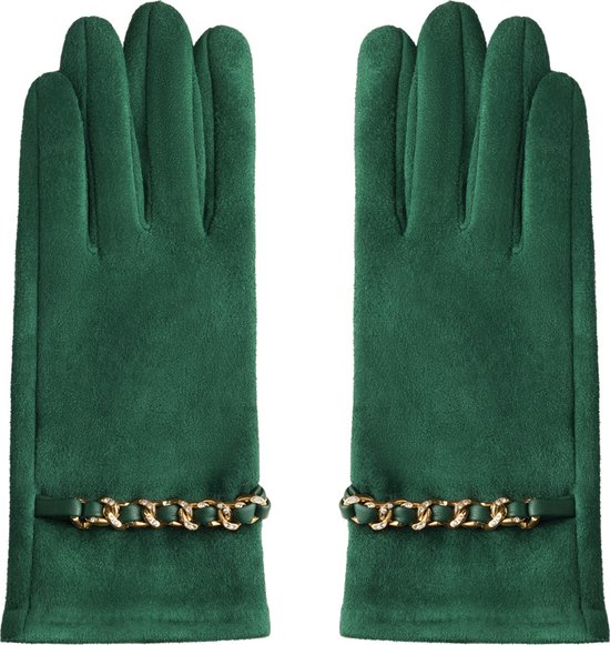 Yehwang - Handschoenen - Gouden & zirkonen details - Donkergroen