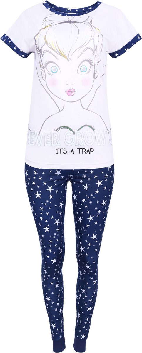 Tinkerbell Disney - Damespyjama, beige T-shirt + marineblauwe broek met sterren / 36-38