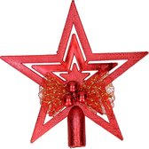 Gerim Mini Kerstboom piek - rood - 14 cm - met glitters
