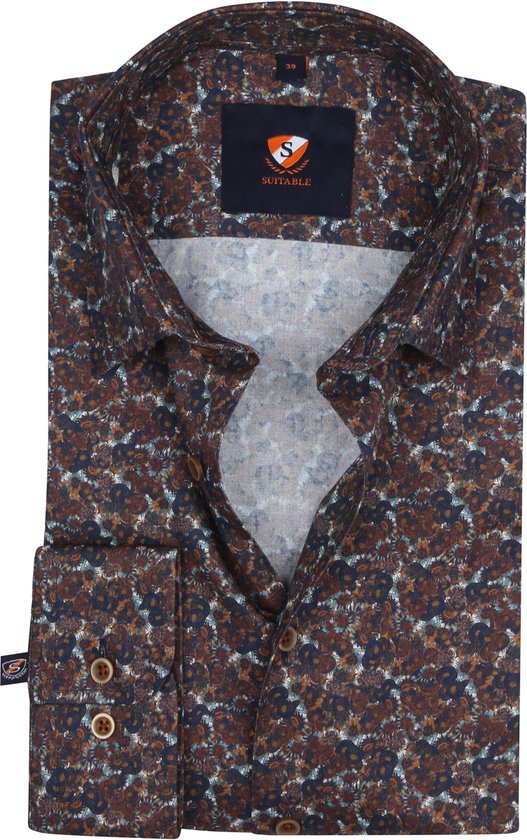 Suitable - Overhemd Van Gogh Bruin - Heren - Maat 40 - Slim-fit