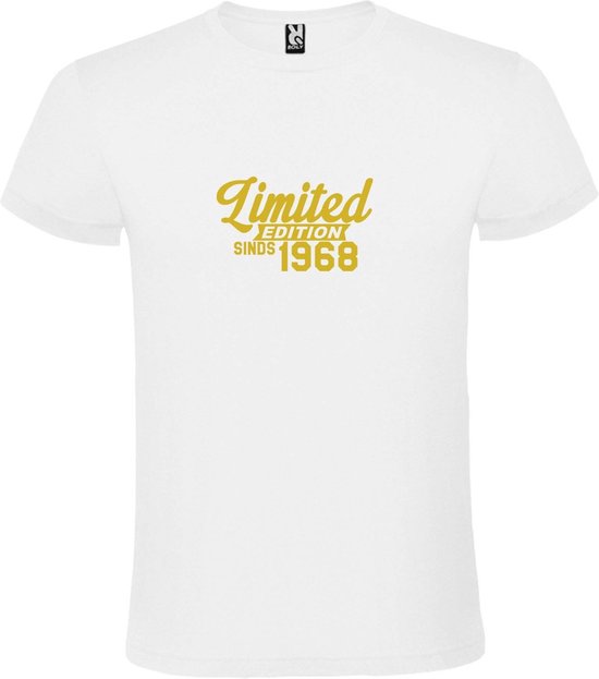 Wit T-Shirt met “ Limited edition sinds 1968 “ Afbeelding Goud Size S