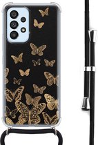 Hoesje met koord - Geschikt voor Samsung Galaxy A53 - Vlinders - Verstelbaar zwart koord - Crossbody - Print / Illustratie - Zwart, Transparant - Leuke Telefoonhoesjes