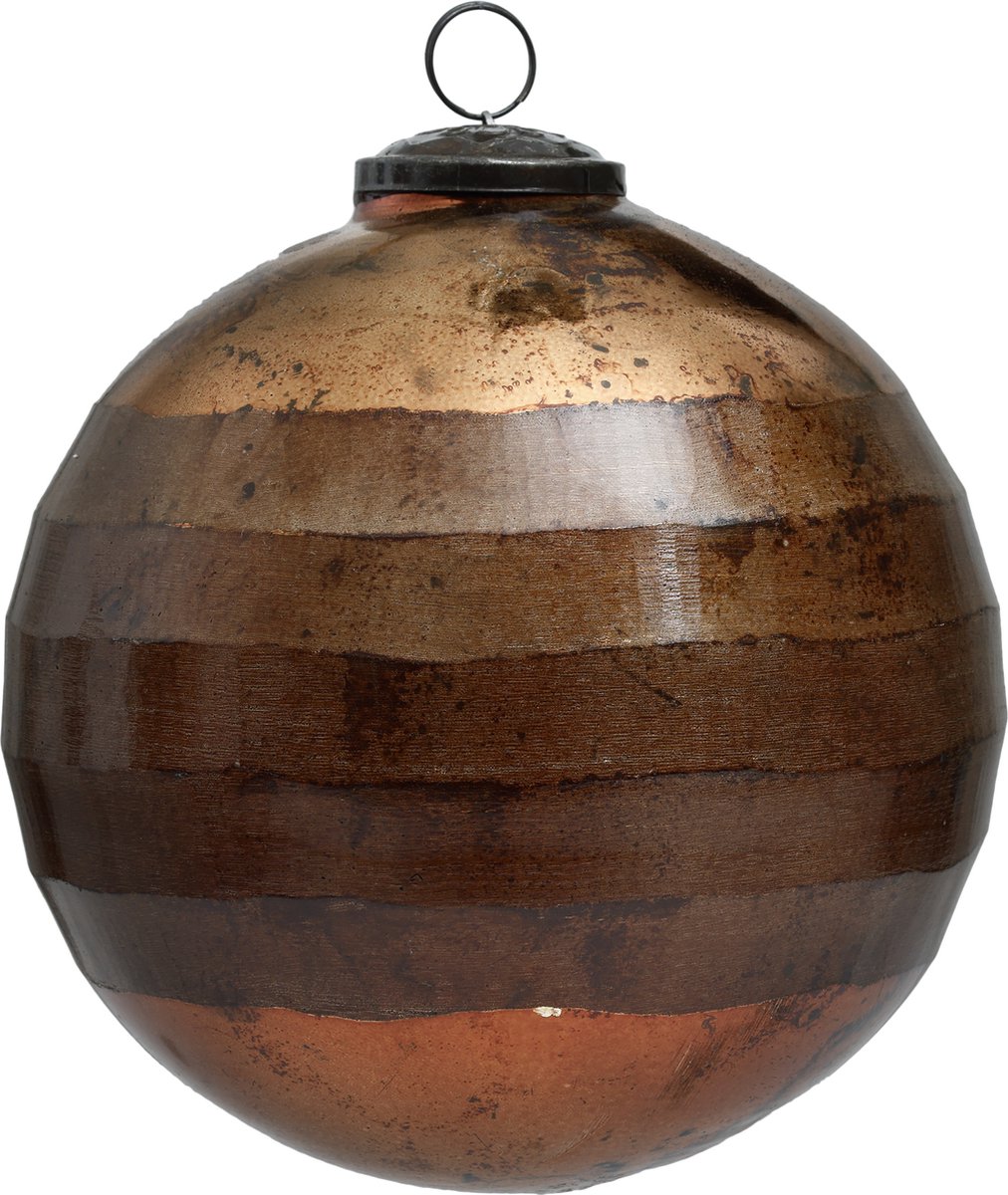 PTMD Kerstbal glas oxide bruin mat en glanzend XL - 15 cm rond - PTMD Xmas Arwen oxidised brown glass ball