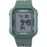 Xonix ZAA-002 - Horloge - Digitaal - Heren - Mannen - Rechthoek - Siliconen band - ABS - Cijfers - Achtergrondverlichting - Stappenteller - Temperatuur - Alarm - Start-Stop - Chronograaf  - Waterdicht - 10 ATM - Groen - Zwart