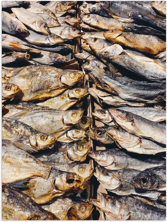 WallClassics - Poster Glanzend – Verse Vissen op een Vismarkt - 75x100 cm Foto op Posterpapier met Glanzende Afwerking