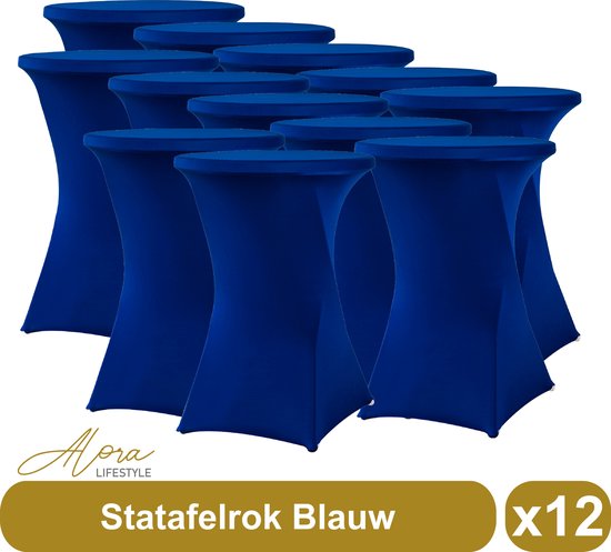 Statafelrok Blauw 80 cm per 12 - Alora tafelrok voor statafel - Statafelhoes - Bruiloft - Cocktailparty - Stretch Rok - Set van 12